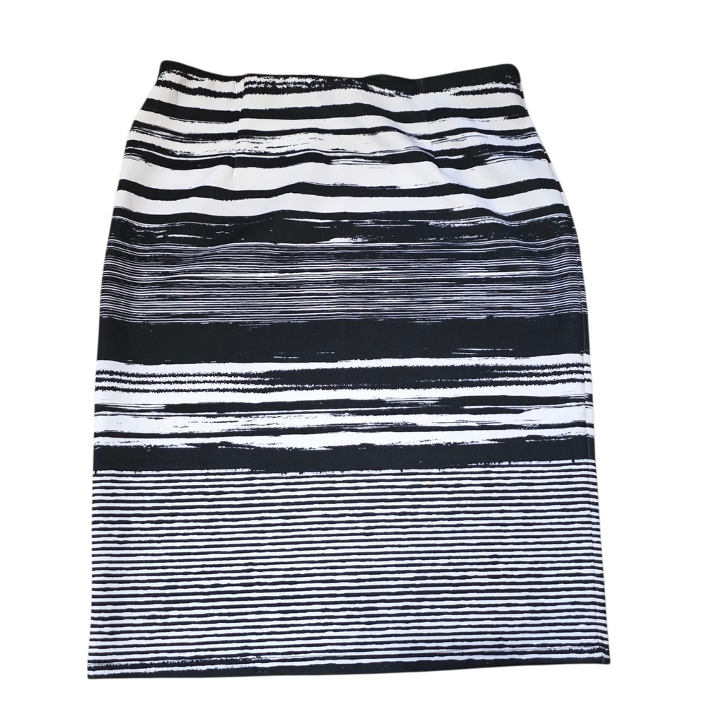 Cato Black White Striped Pencil Skirt Career Work Office Womens Medium M